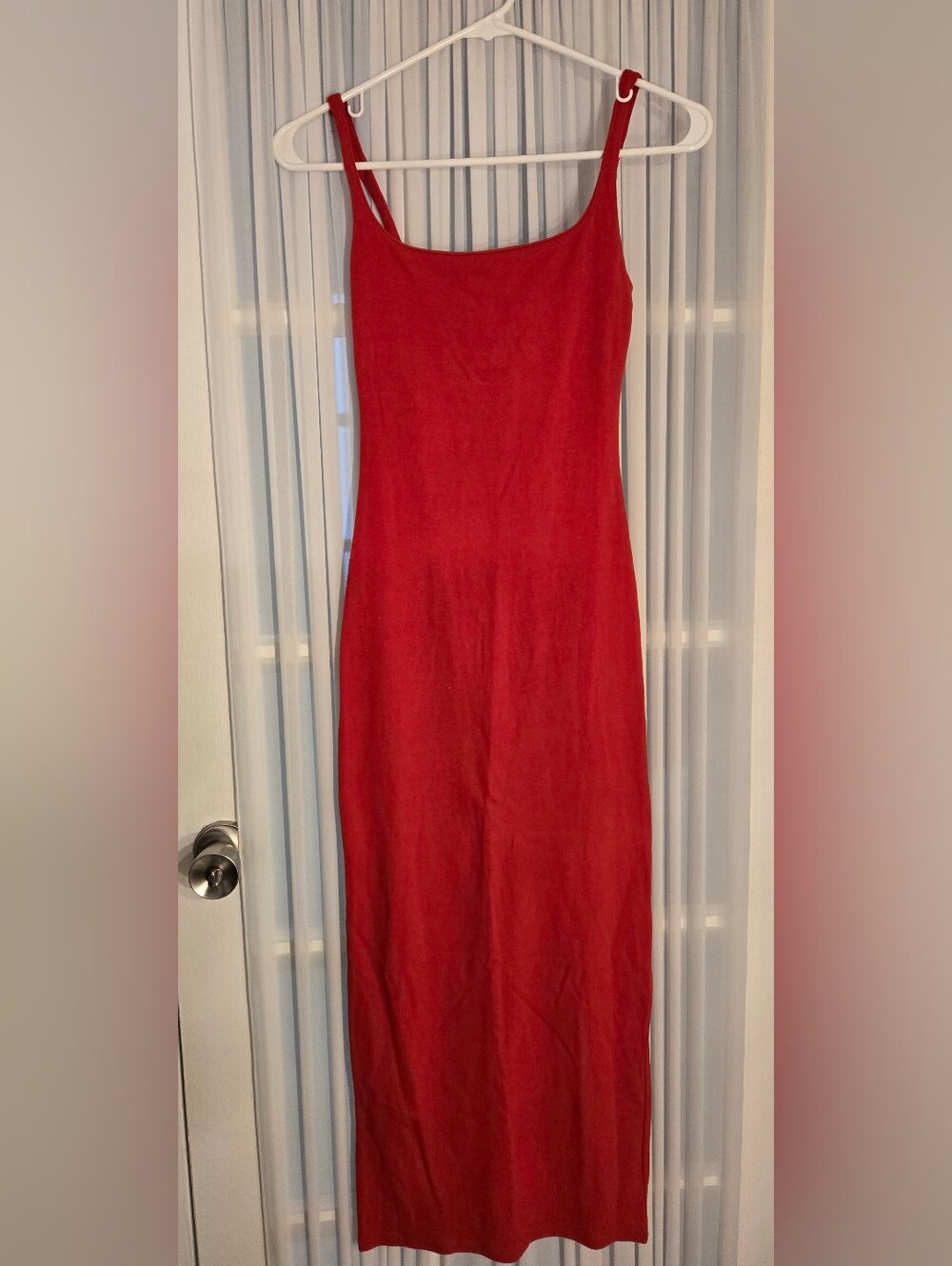 Bershka Sleek Red Maxi Slip Dress with Slim Straps